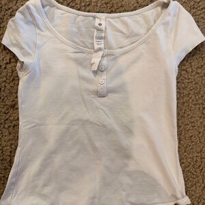 Lululemon White Scoop Neck Henley Tee